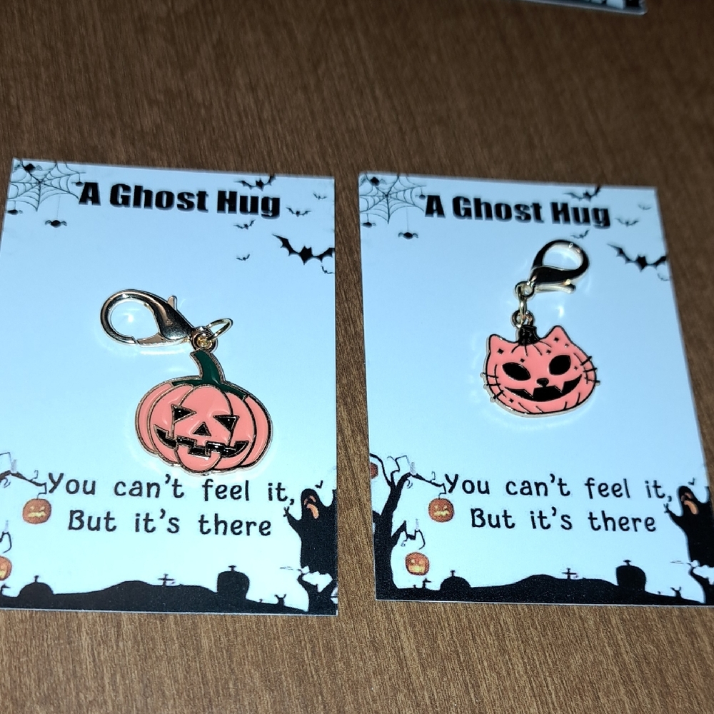 Halloween Pumpkin and Cat Keychain Charm Set